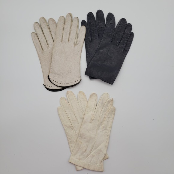 Lot of 3 Womens‎ Small Vintage Leather Gloves - Picture 3 of 9